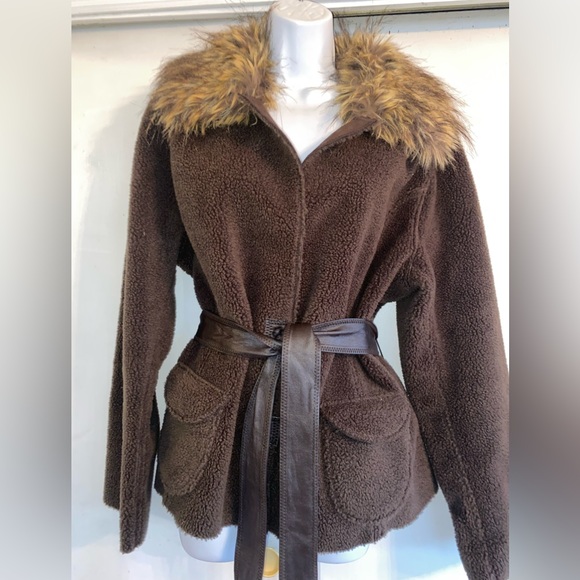 IDEOLOGY Womens 1X Brown Fur Collar Soft Coat Toe Waist WARM - Picture 1 of 7